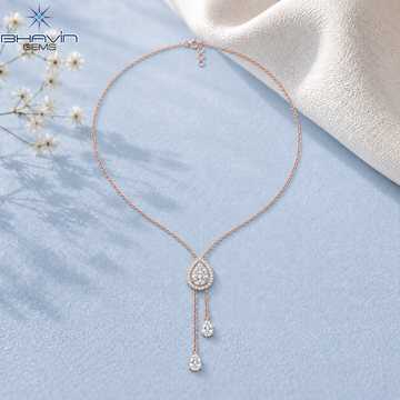 Pear Drop Halo Diamond Lariat Necklace with Double Dangle Design