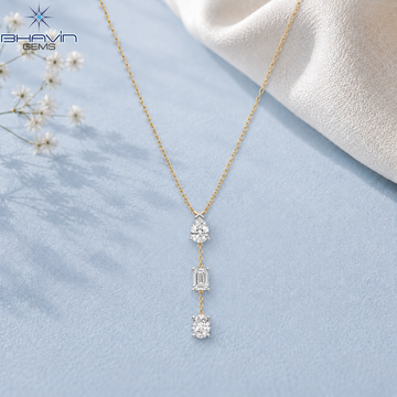 Pear Emerald & Oval Diamond Trio Drop Necklace