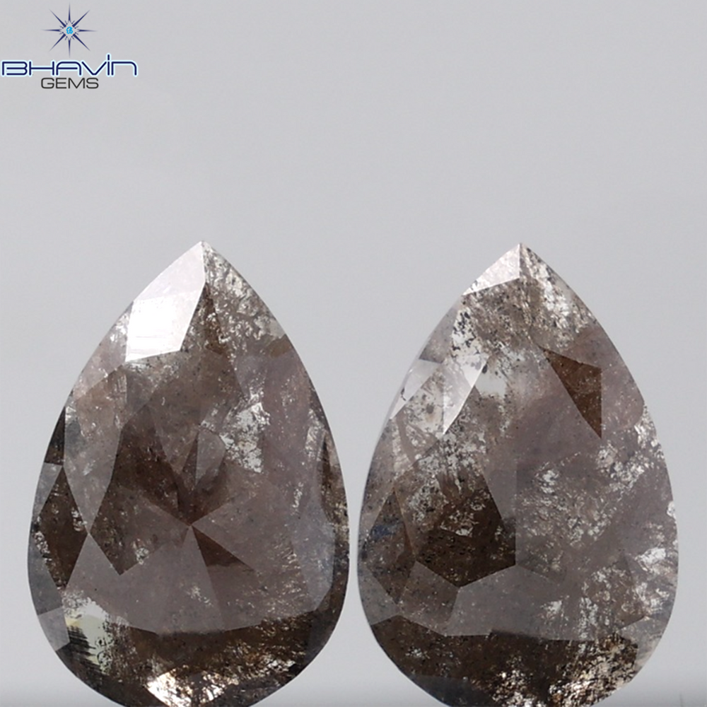5.78 CT(2 Pcs) Pear Shape Natural Salt and pepper Color I3 Clarity (15.30 MM)