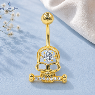 Playful Skull Diamond Belly Button Ring with Sparkling Bar Accent