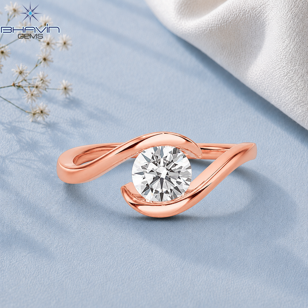 Round Brilliant Cut Tension Bypass Solitaire Engagement Ring in Rose Gold