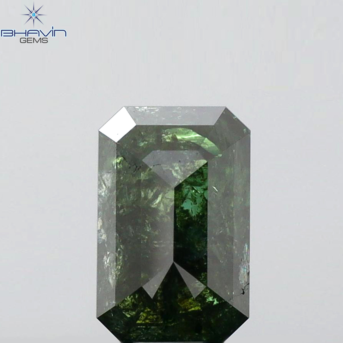 1.11 CT エメラルドシェイプ 天然ダイヤモンド グリーンカラー I3 クラリティ (7.02 MM)