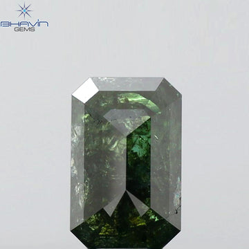 1.11 CT エメラルドシェイプ 天然ダイヤモンド グリーンカラー I3 クラリティ (7.02 MM)