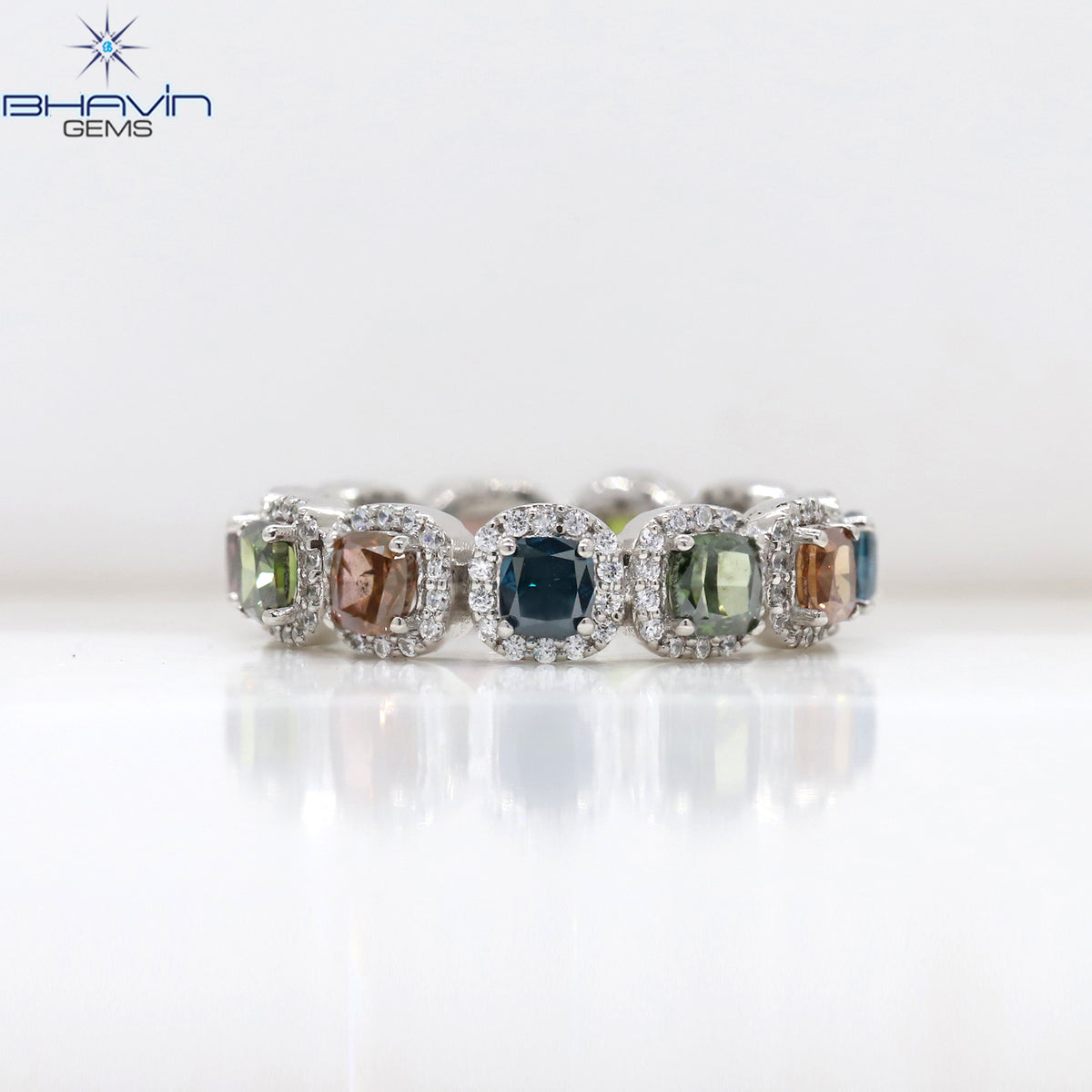 Cushion Cut Multi-Color Diamond Eternity Ring