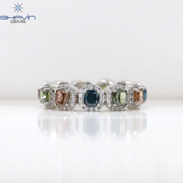 Cushion Cut Multi-Color Diamond Eternity Ring
