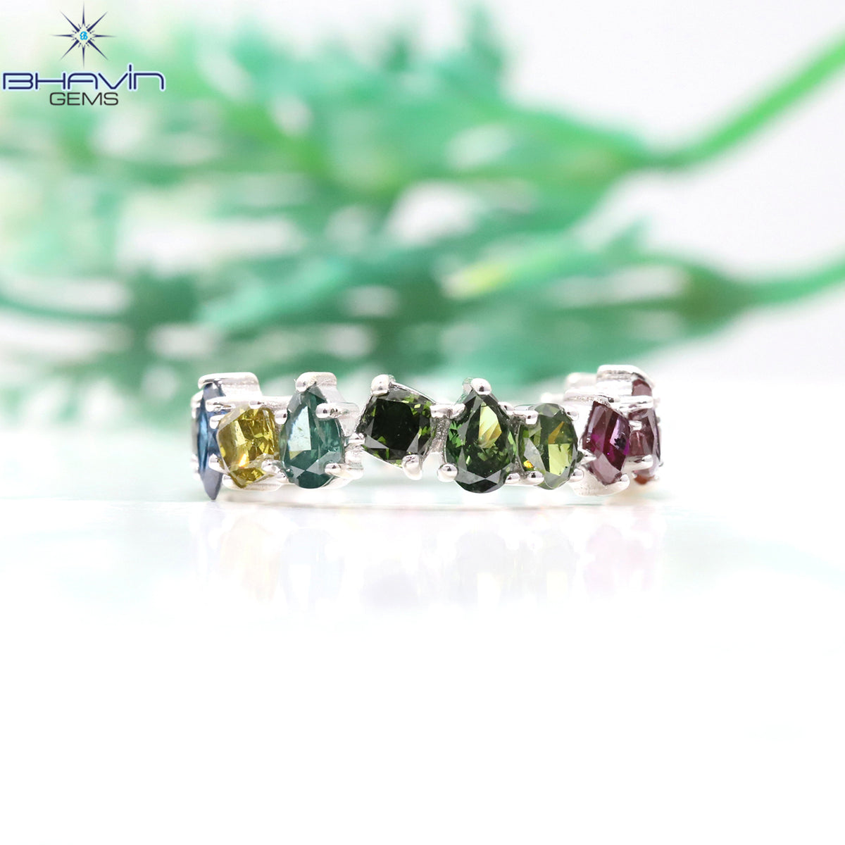 Natural Multi-Color Diamond Mixed Shape Eternity Band