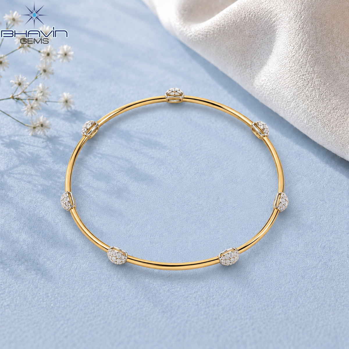 Diamond Accent Beaded Sleek Bangle Bracelet