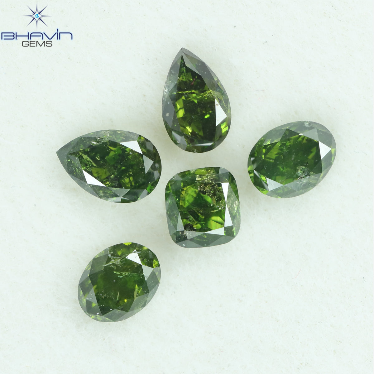 1.22 CT/5 Pcs Natural Mix Shape Diamond Enhanced Green Color Clarity I1 (4.65 MM)
