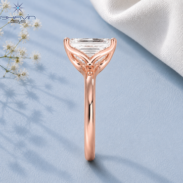 Emerald Cut Solitaire Engagement Ring with Tulip Petal Basket in Rose Gold