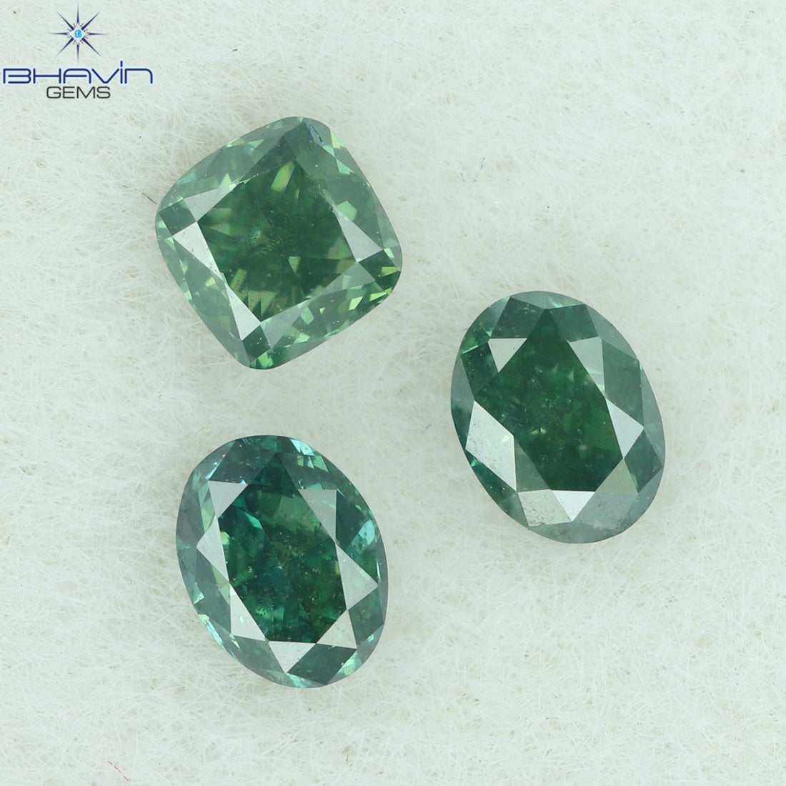0.39 CT/3 Pcs Natural Mix Shape Diamond Enhanced Bluish Green Color Clarity SI1 (3.33 MM)