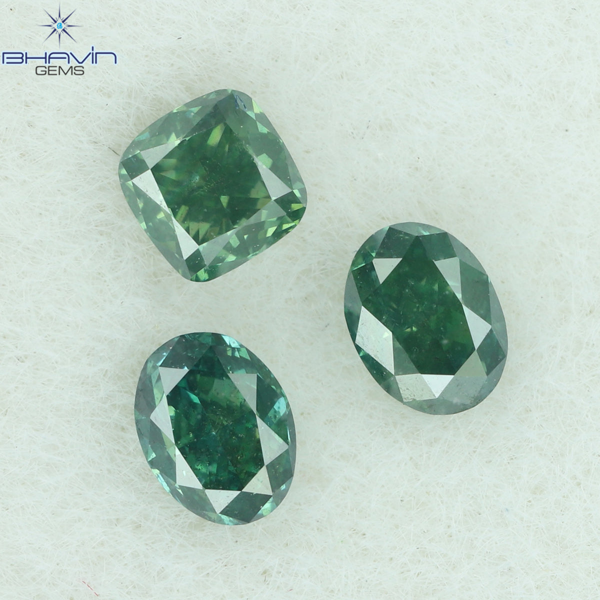 0.39 CT/3 Pcs Natural Mix Shape Diamond Enhanced Bluish Green Color Clarity SI1 (3.33 MM)
