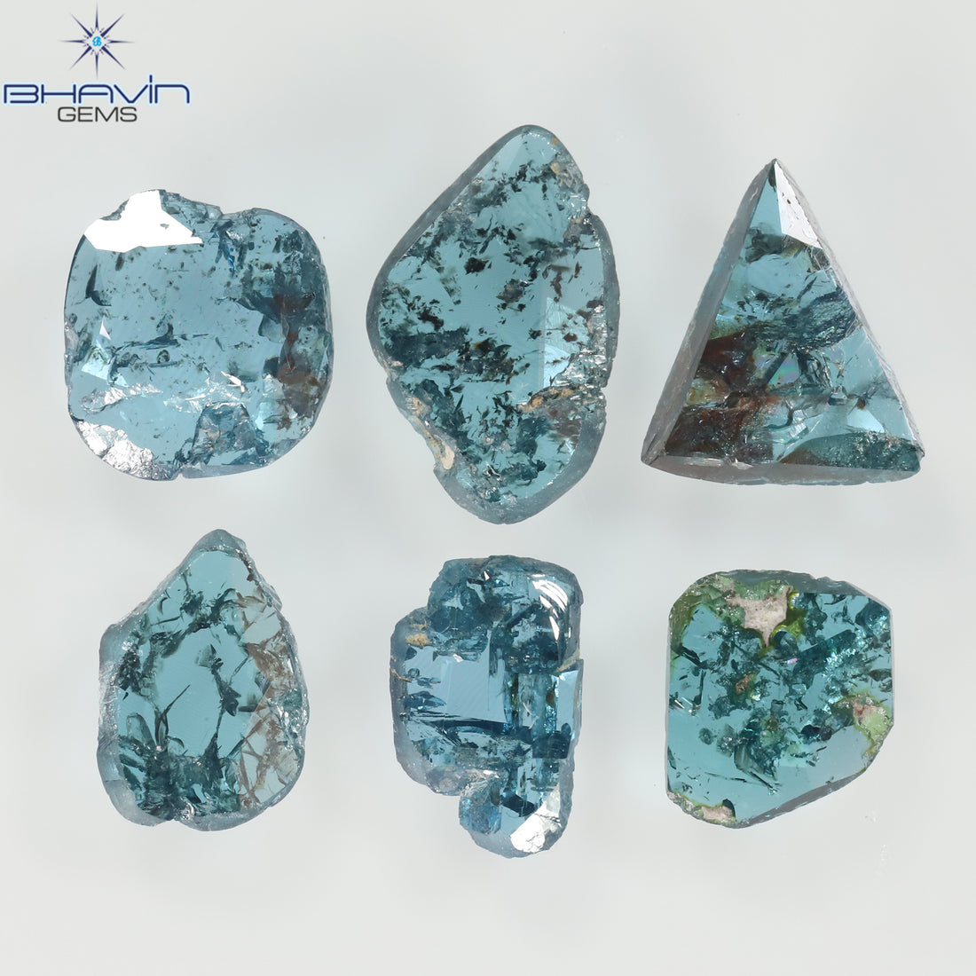 1.57 CT/6 Pcs Natural Uncut Diamond Enhanced Blue Color Clarity I3 (6.18 MM)