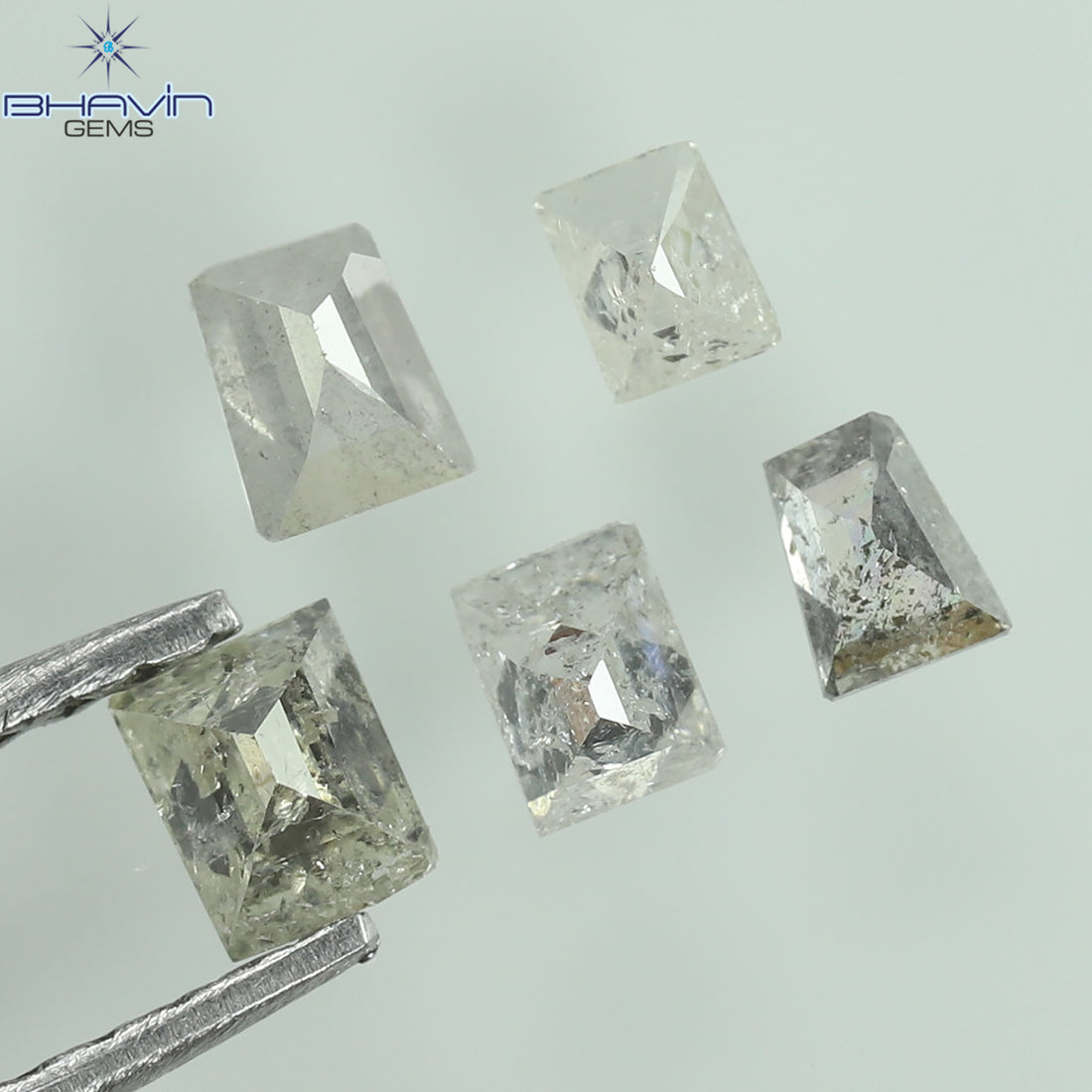 0.40 CT/5 Pcs Natural Square-Baguette Diamond Salt and Pepper Color Clarity I3 (3.21 MM)