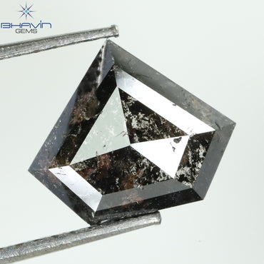 1.06 CT、ペンタゴン シェイプ ナチュラル ルース ダイヤモンド、ブラック グレー (ソルト アンド ペッパー)カラー、クラリティ I3 (7.58 MM)