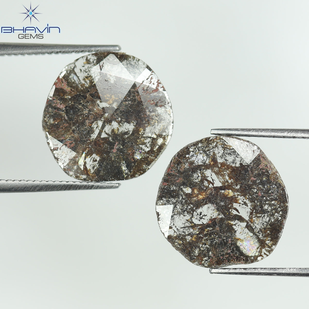 3.25 CT (2 個) ペアー スライス シェイプ ナチュラル ダイヤモンド ブラウン カラー I3 クラリティ (11.72 MM)