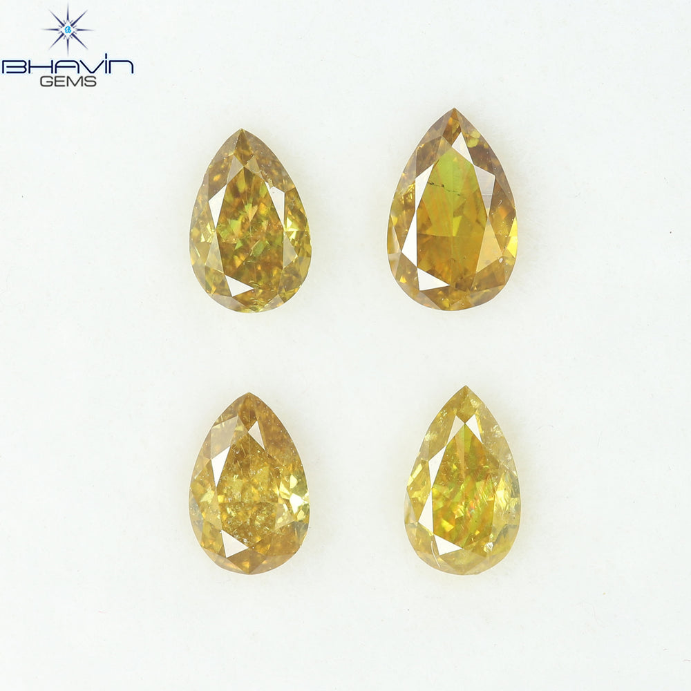 0.99 CT/4 Pcs Natural Pear Diamond Orange Color Clarity SI (5.43 MM)