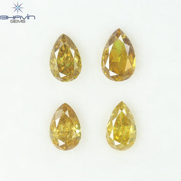 0.99 CT/4 Pcs Natural Pear Diamond Orange Color Clarity SI (5.43 MM)