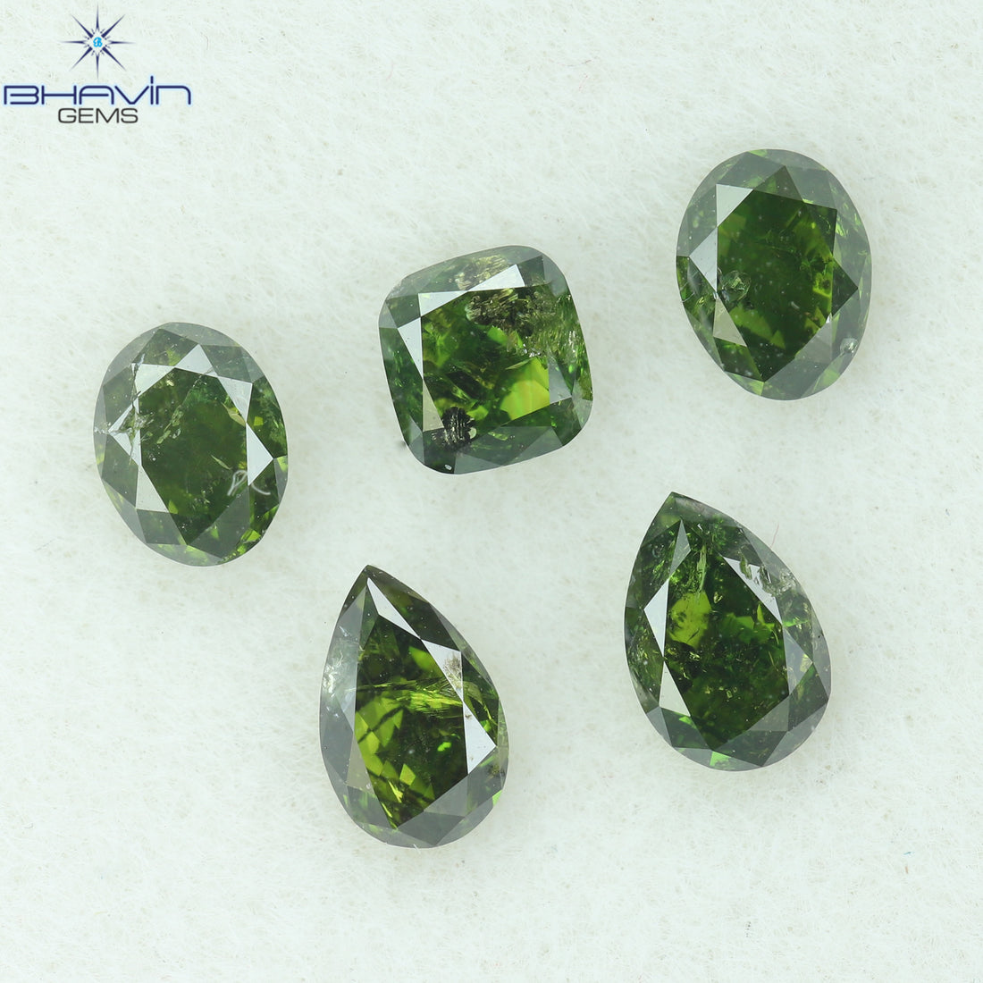 1.22 CT/5 Pcs Natural Mix Shape Diamond Enhanced Green Color Clarity I1 (4.65 MM)