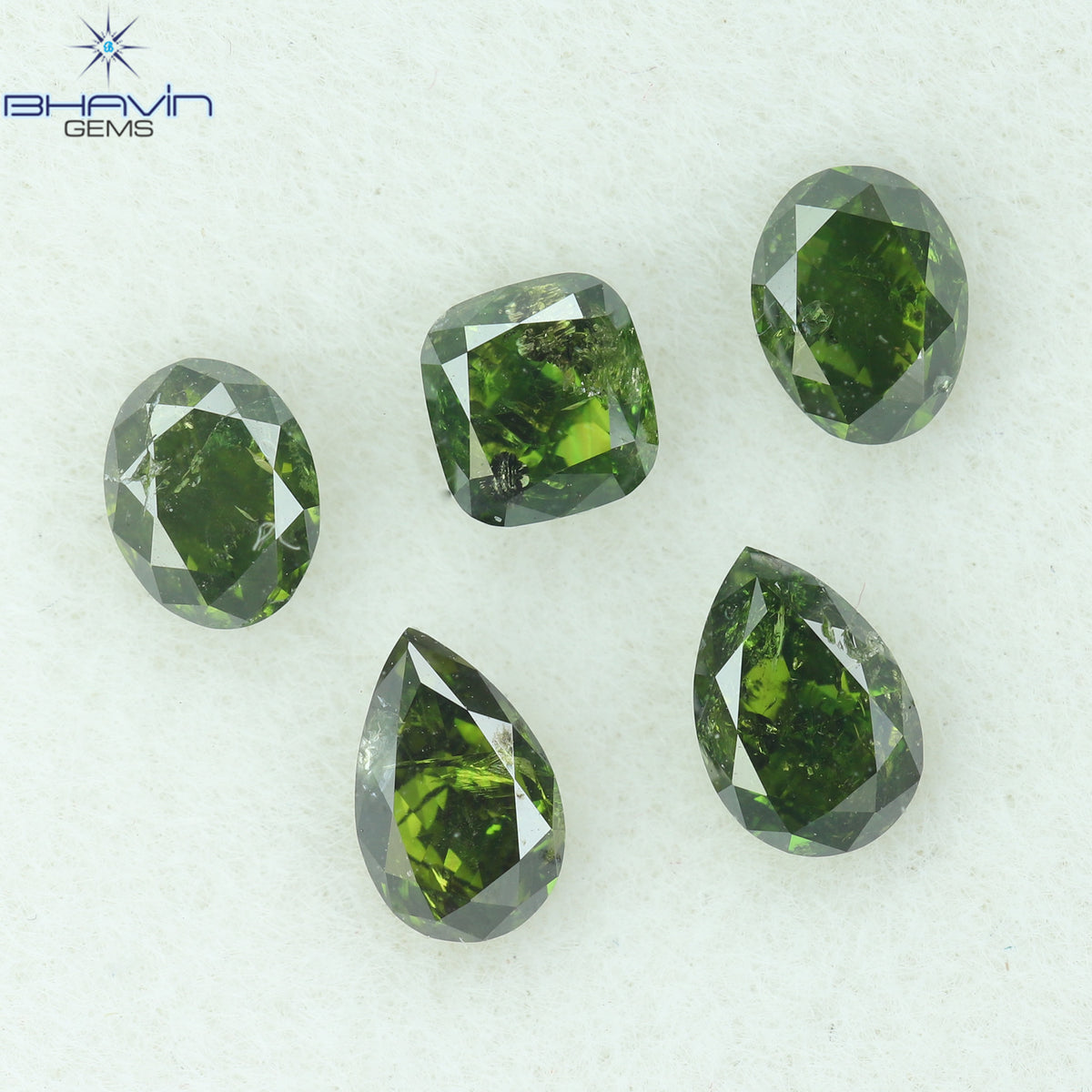 1.22 CT/5 Pcs Natural Mix Shape Diamond Enhanced Green Color Clarity I1 (4.65 MM)