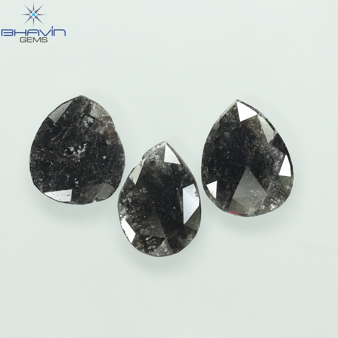 3.41 CT/3 Pcs Natural Pear Slice Diamond Salt and Pepper Color Clarity I3 (11.13 MM)