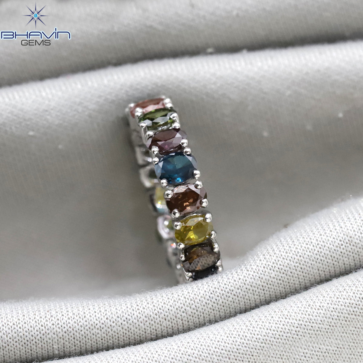 Natural Asymmetric Color Oval Cut Diamond Stacking Band