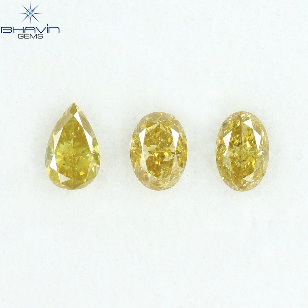 1.08 CT/3 Pcs Natural Mix Diamond Green-Yellow Color Clarity SI (5.78 MM)