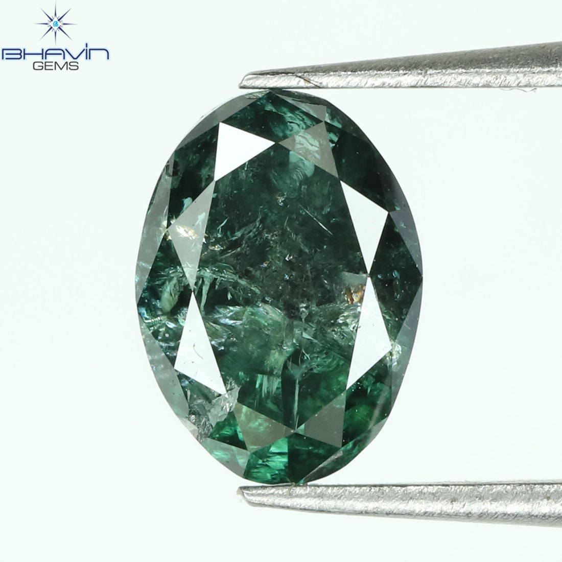 0.82 CT Natural Oval Diamond Enhanced Greenish Blue Color Clarity I3 (6.31 MM)