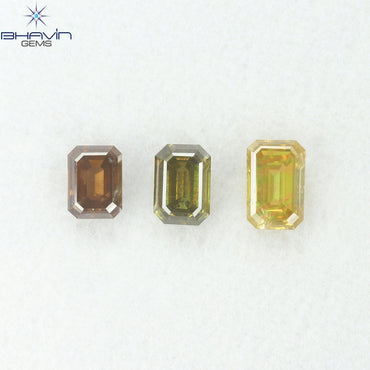 1.46 CT/3 Pcs Natural Emerald Diamond Mix Fancy Color Clarity SI (5.67 MM)