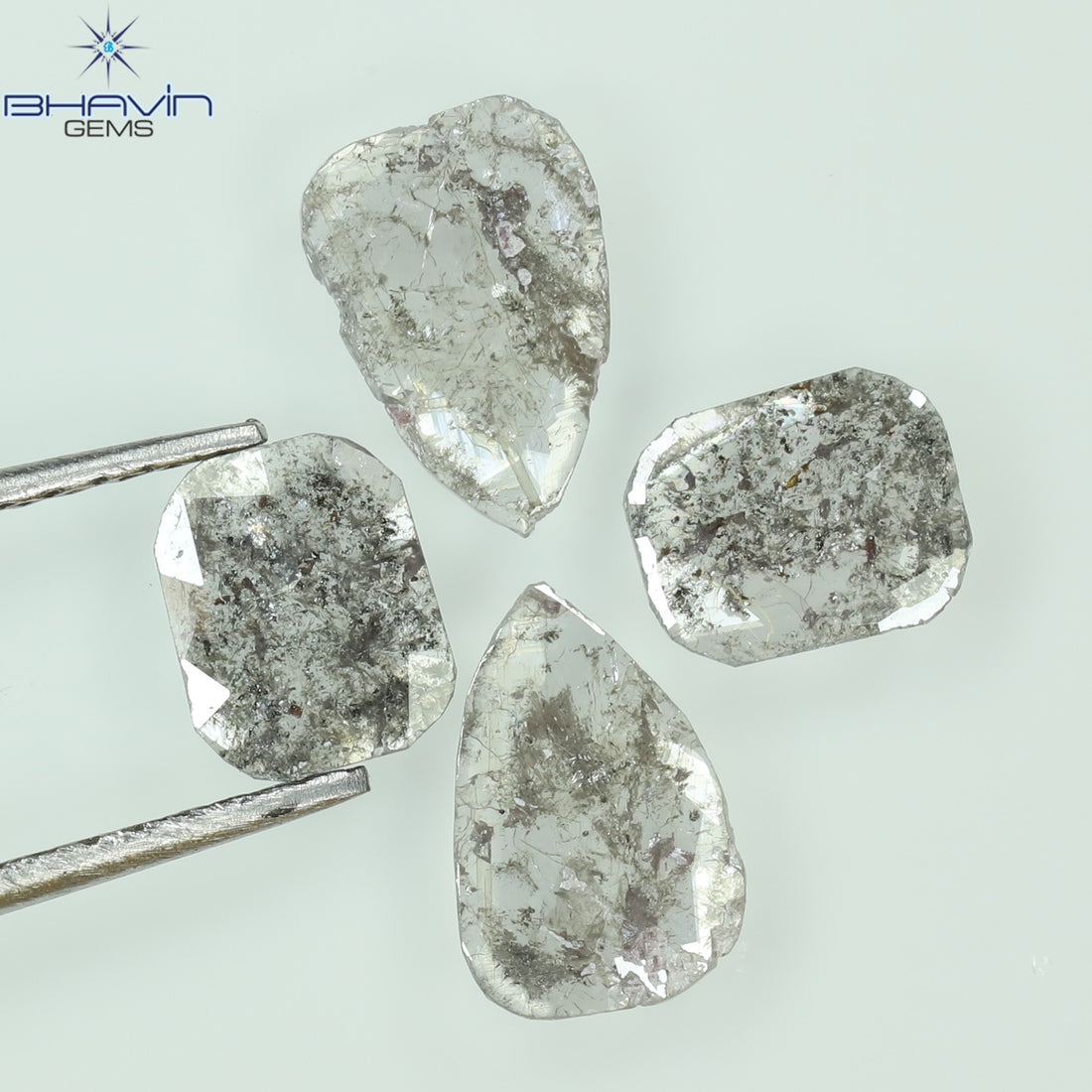 1.19 CT/4 Pcs Natural Uncut Slice Diamond Salt and Pepper Color Clarity I3 (7.69 MM)