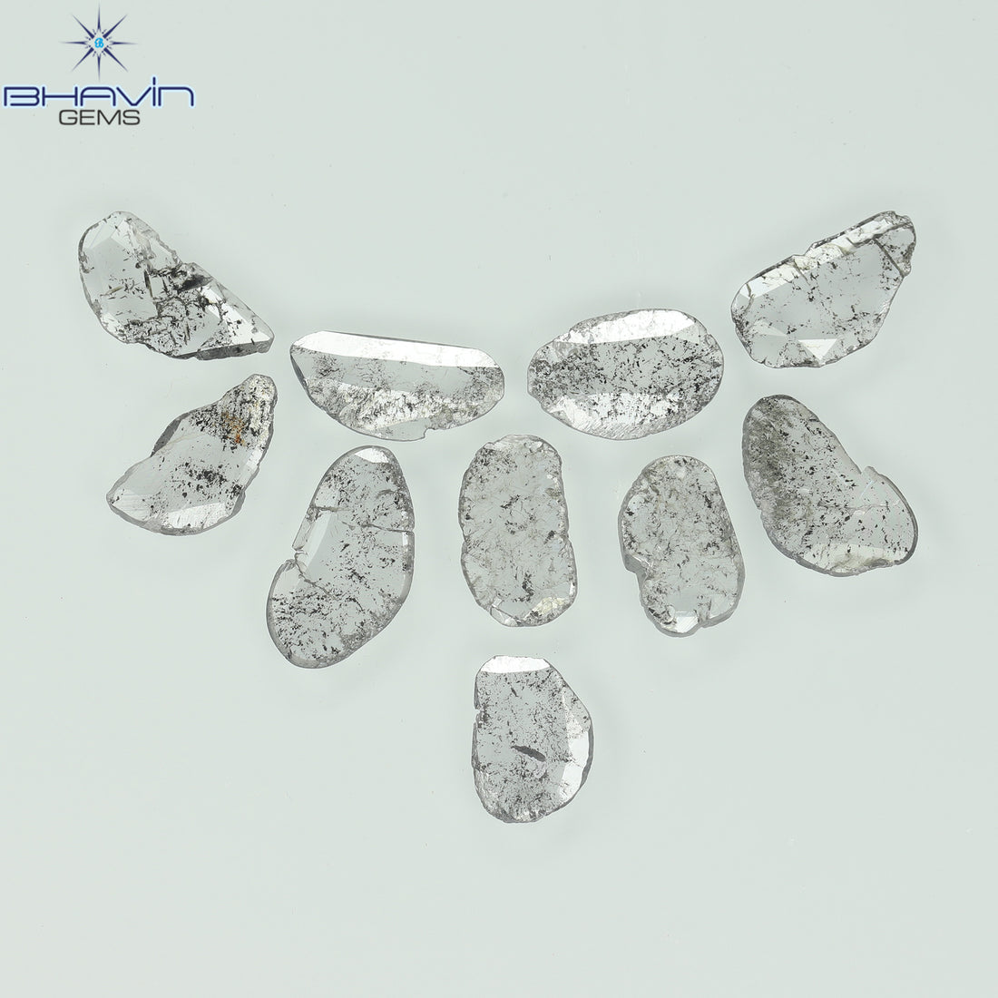 2.13 CT/10 Pcs Natural Slice Diamond Salt and Pepper Color Clarity I3 (8.69 MM)