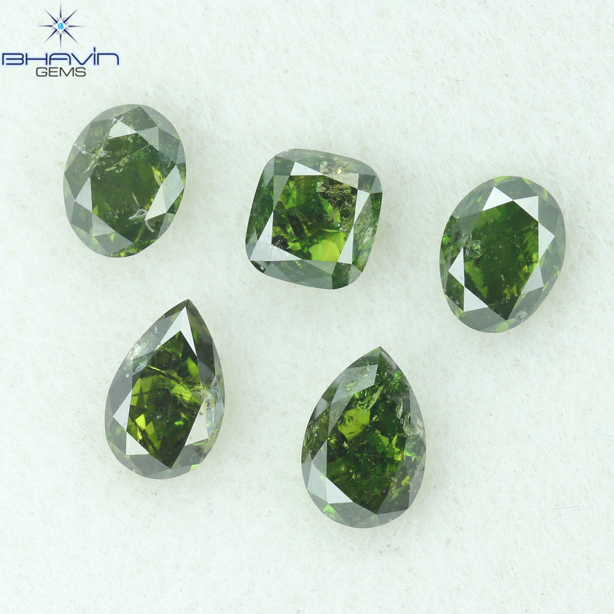 1.22 CT/5 Pcs Natural Mix Shape Diamond Enhanced Green Color Clarity I1 (4.65 MM)