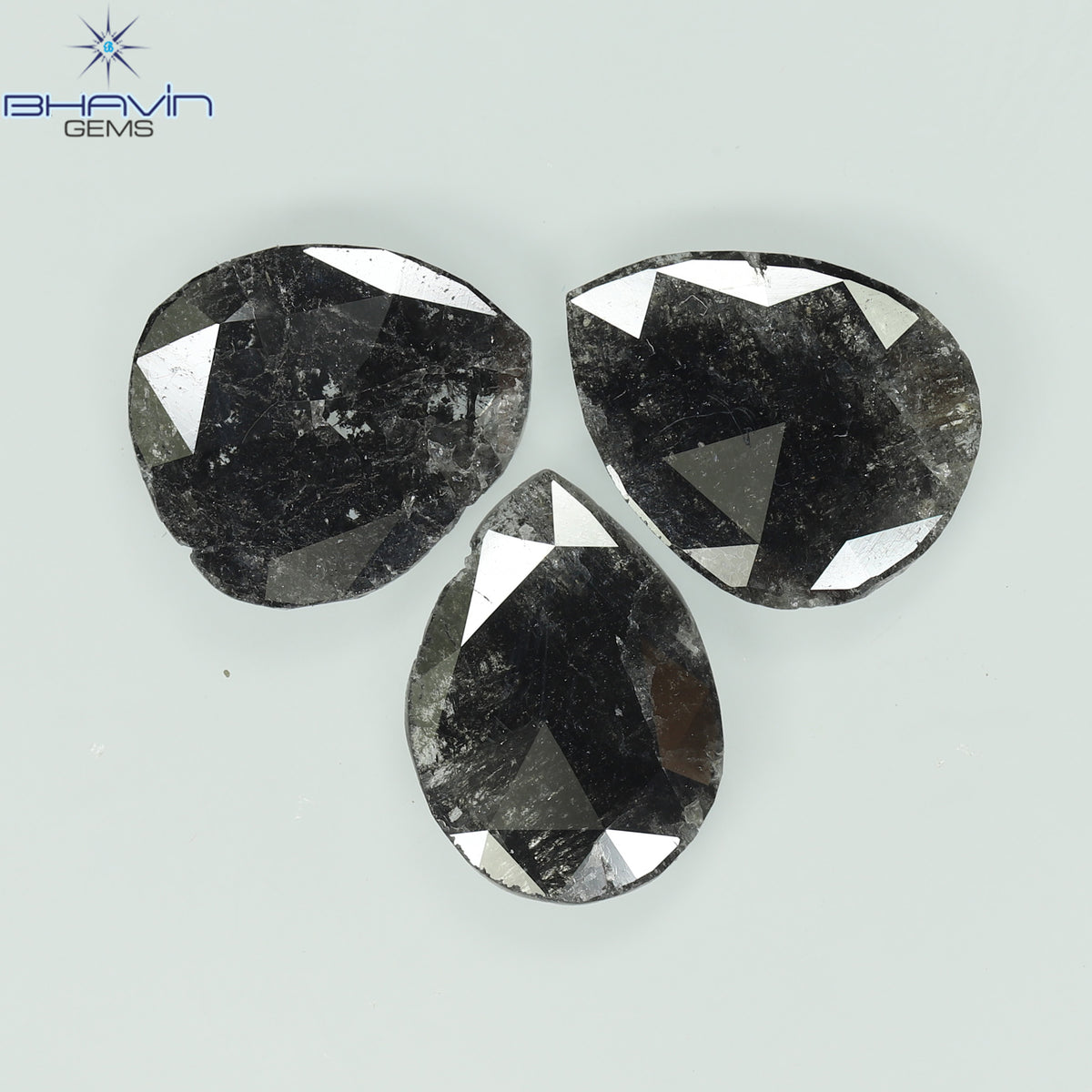 3.41 CT/3 Pcs Natural Pear Slice Diamond Salt and Pepper Color Clarity I3 (11.13 MM)