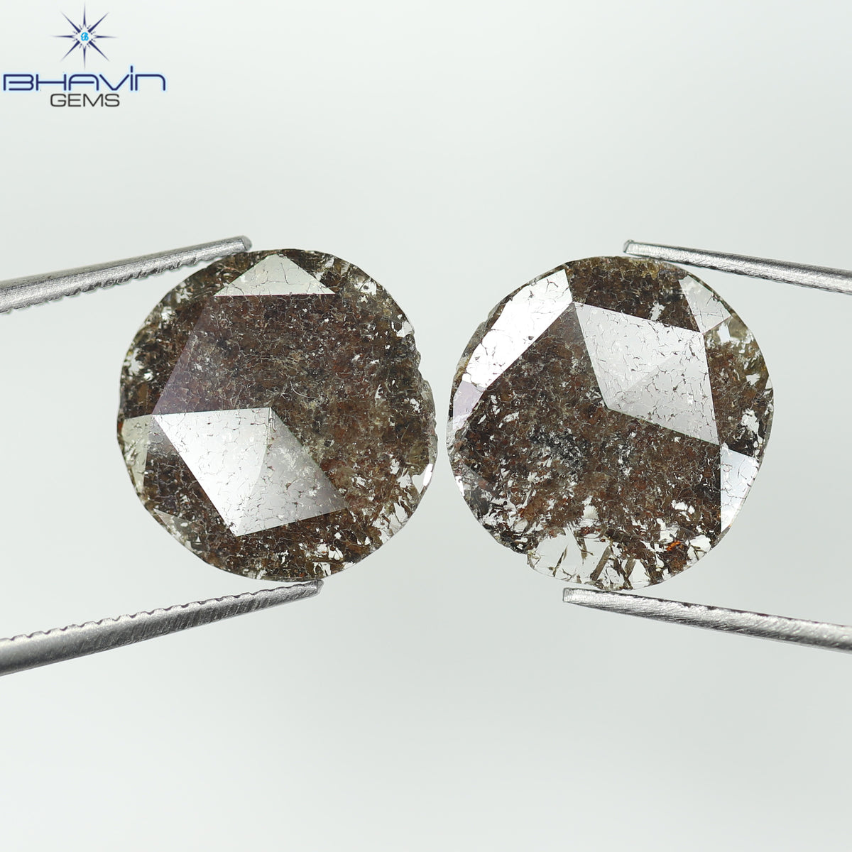 3.07 CT/2 Pcs Natural Uncut Slice Diamond Brown Color Clarity I3 (11.59 MM)