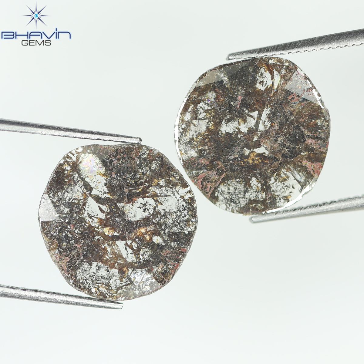 3.25 CT (2 個) ペアー スライス シェイプ ナチュラル ダイヤモンド ブラウン カラー I3 クラリティ (11.72 MM)