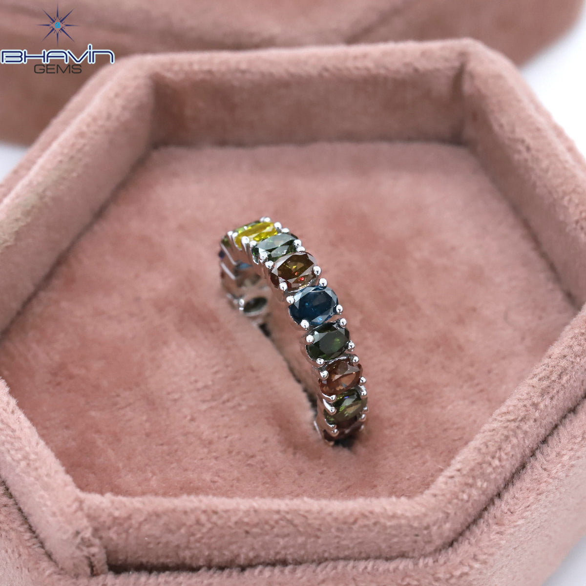 Natural Asymmetric Color Oval Cut Diamond Stacking Band