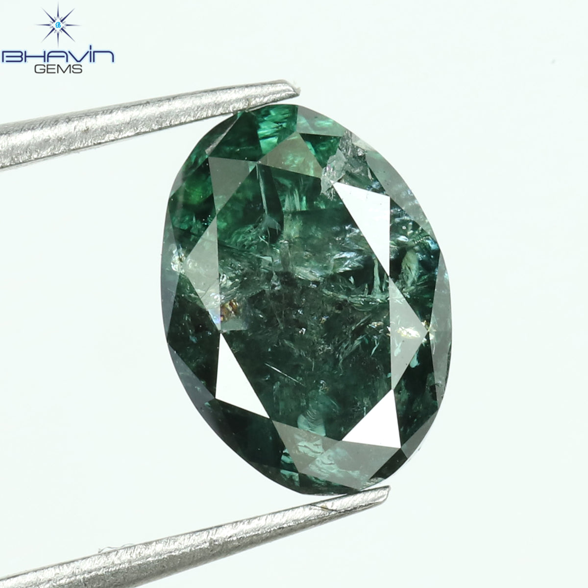 0.82 CT Natural Oval Diamond Enhanced Greenish Blue Color Clarity I3 (6.31 MM)