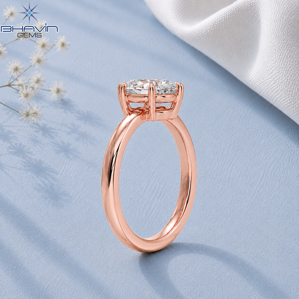Pear Cut Solitaire Engagement Ring with 5-Prong Wire Basket in Rose Gold