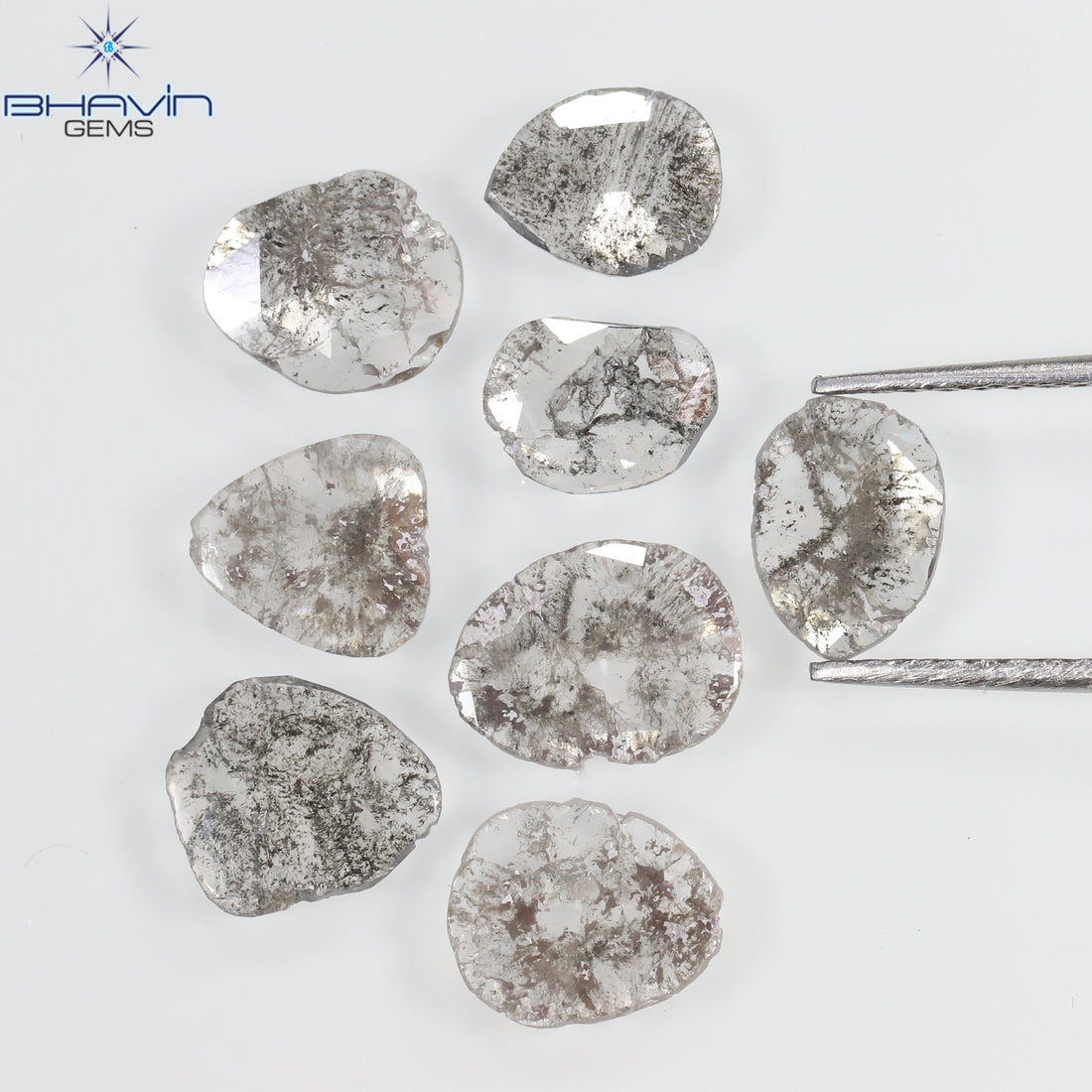 2.53 CT/8 Pcs Natural Slice Diamond Salt and Pepper Color Clarity I3 (7.88 MM)