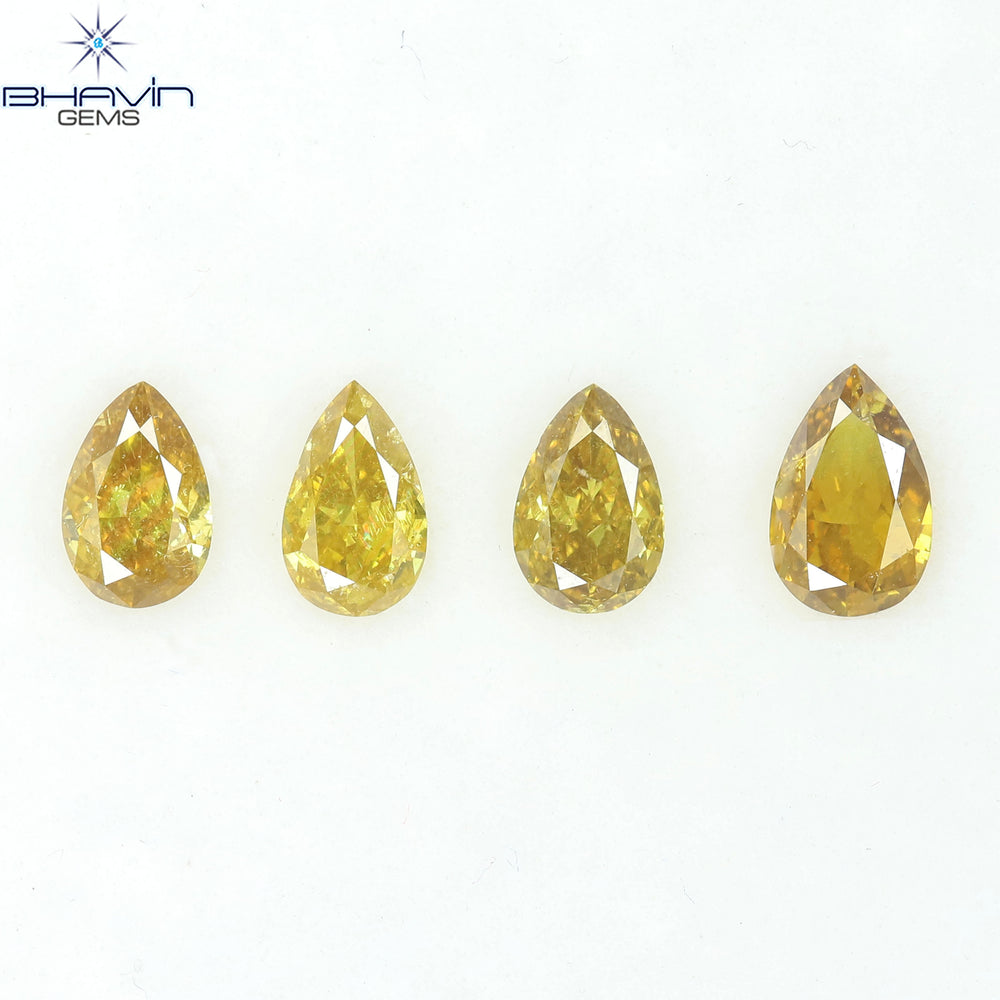 0.99 CT/4 Pcs Natural Pear Diamond Orange Color Clarity SI (5.43 MM)