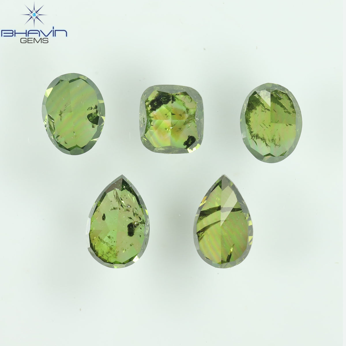 1.22 CT/5 Pcs Natural Mix Shape Diamond Enhanced Green Color Clarity I1 (4.65 MM)