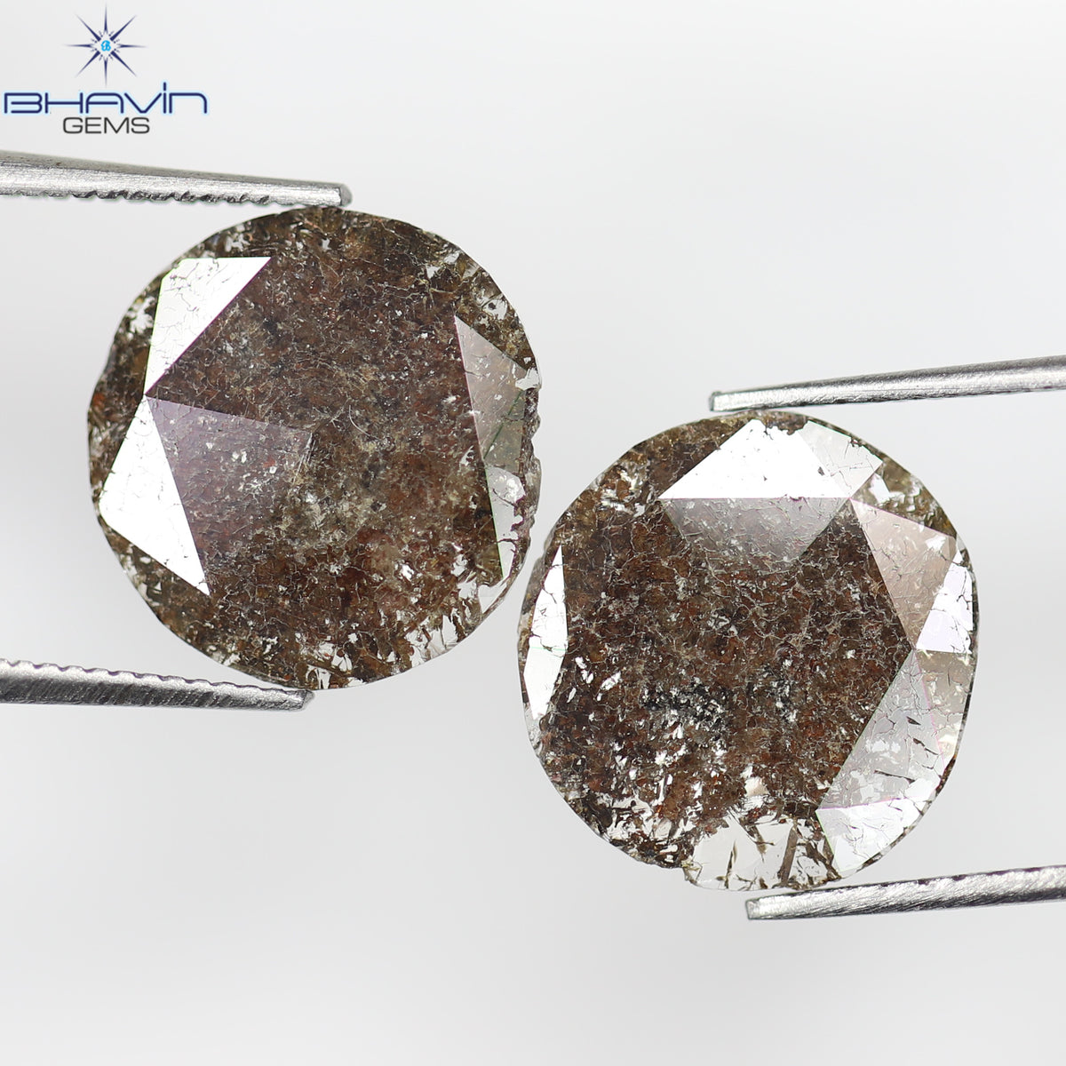 3.07 CT/2 Pcs Natural Uncut Slice Diamond Brown Color Clarity I3 (11.59 MM)