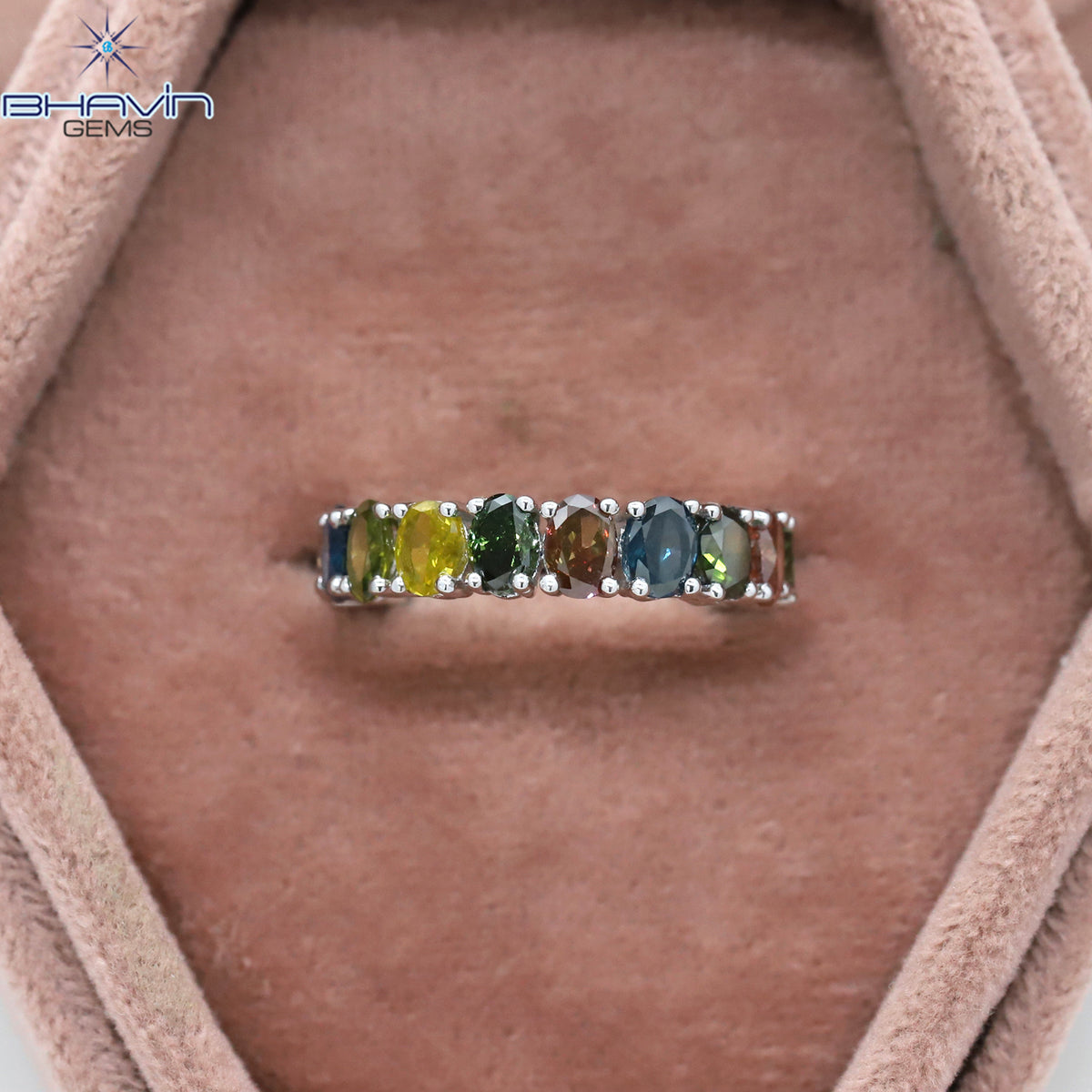 Natural Asymmetric Color Oval Cut Diamond Stacking Band