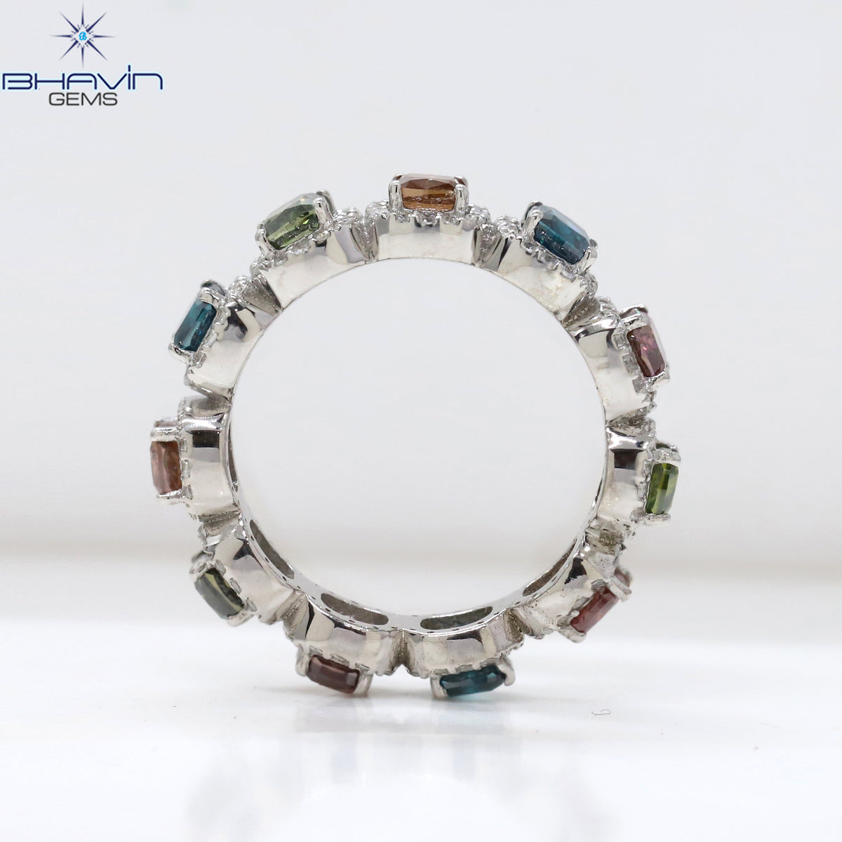Cushion Cut Multi-Color Diamond Eternity Ring