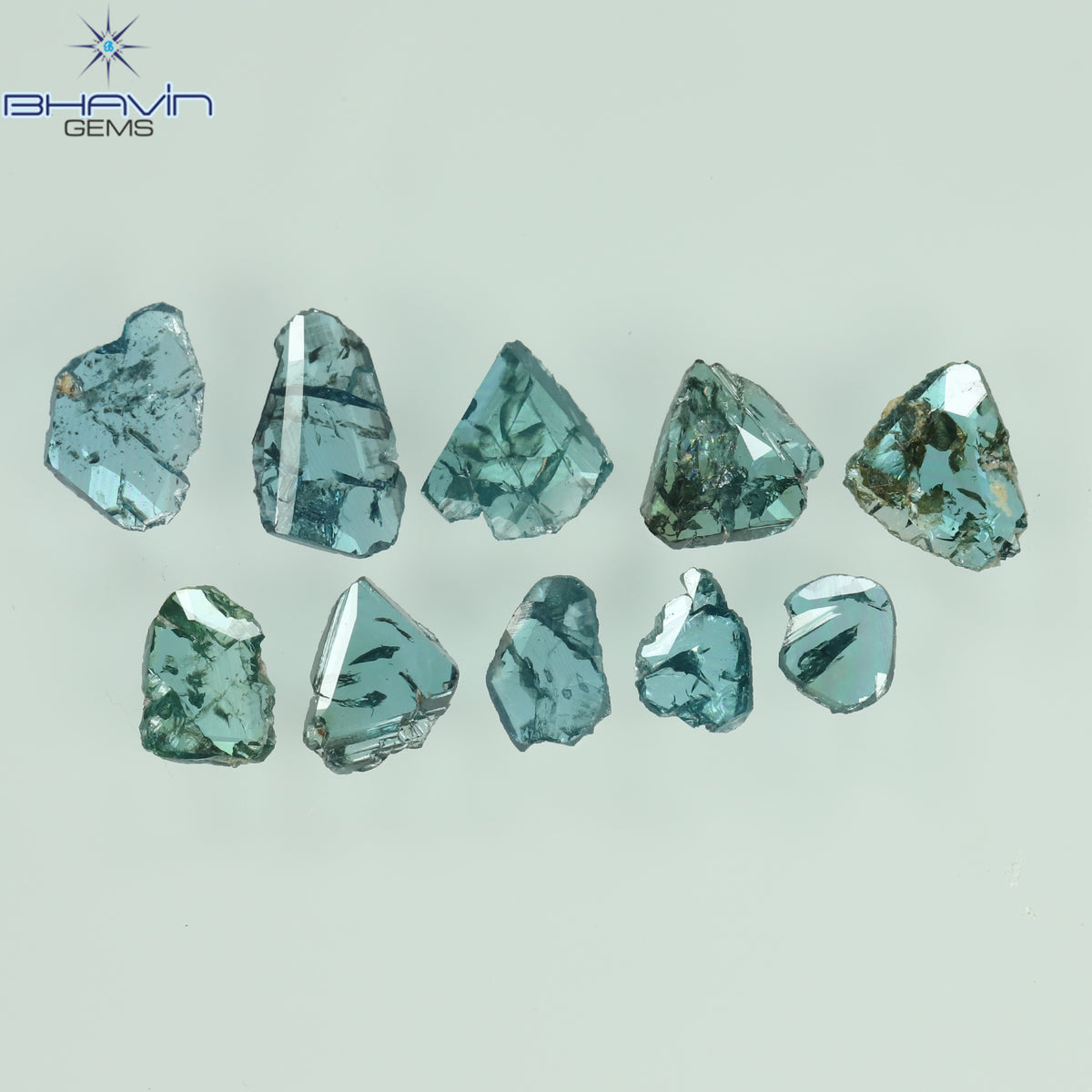 0.53 CT/10 Pcs Natural Uncut Slice Diamond Enhanced Blue Color Clarity I3 (4.18 MM)