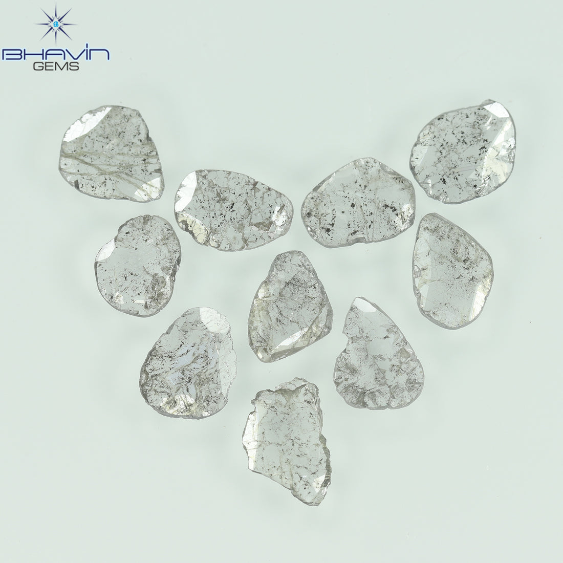 2.05 CT/10 Pcs Natural Slice Diamond Salt and Pepper Color Clarity I3 (6.46 MM)