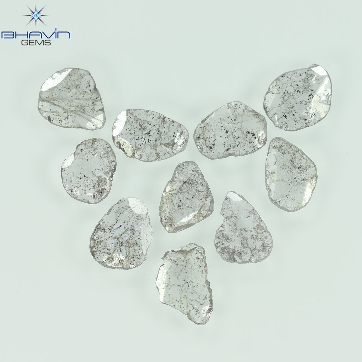 2.05 CT/10 Pcs Natural Slice Diamond Salt and Pepper Color Clarity I3 (6.46 MM)