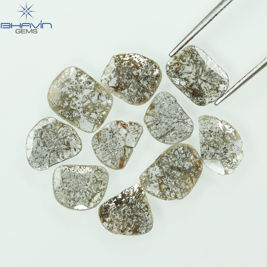 2.57 CT/10 Pcs Natural Slice Diamond Salt and Pepper Color Clarity I3 (6.03 MM)