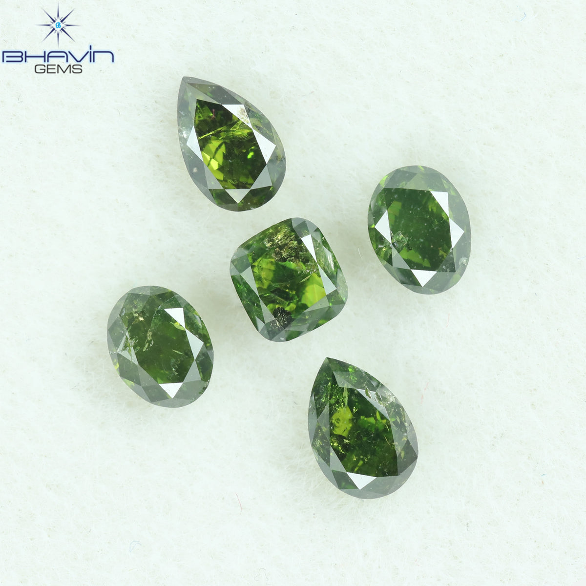 1.22 CT/5 Pcs Natural Mix Shape Diamond Enhanced Green Color Clarity I1 (4.65 MM)