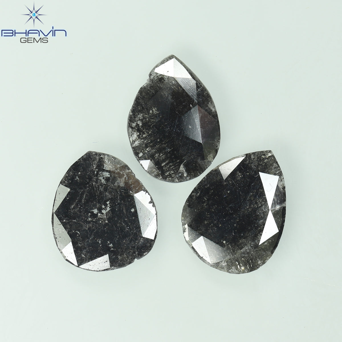3.41 CT/3 Pcs Natural Pear Slice Diamond Salt and Pepper Color Clarity I3 (11.13 MM)