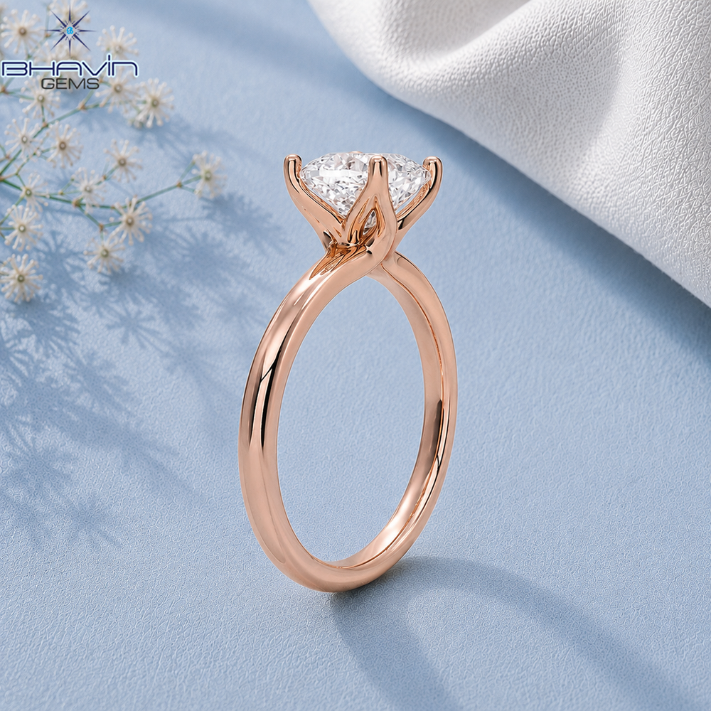 Cushion Cut Solitaire Engagement Ring with Tulip Petal Basket in Rose Gold